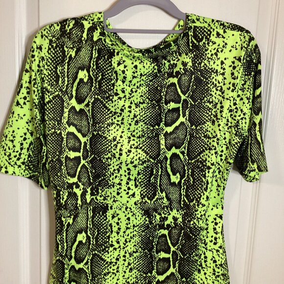 Womens Snake Animal Print Bodysuit Cut Out Front Short Sleeves One Piece Leotard - Picture 5 of 9